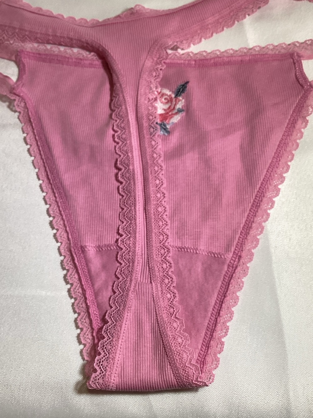 PINK Victoria's Secret Pink Ribbed Thong with Rose Embroidery - Picture 9 of 10